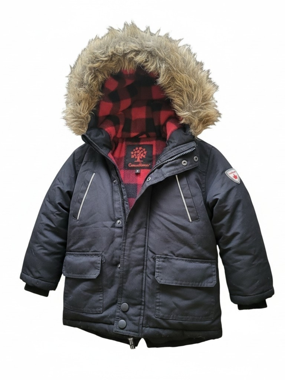Children's Black Puffer Jacket with Faux Fur Hood by Courtlander